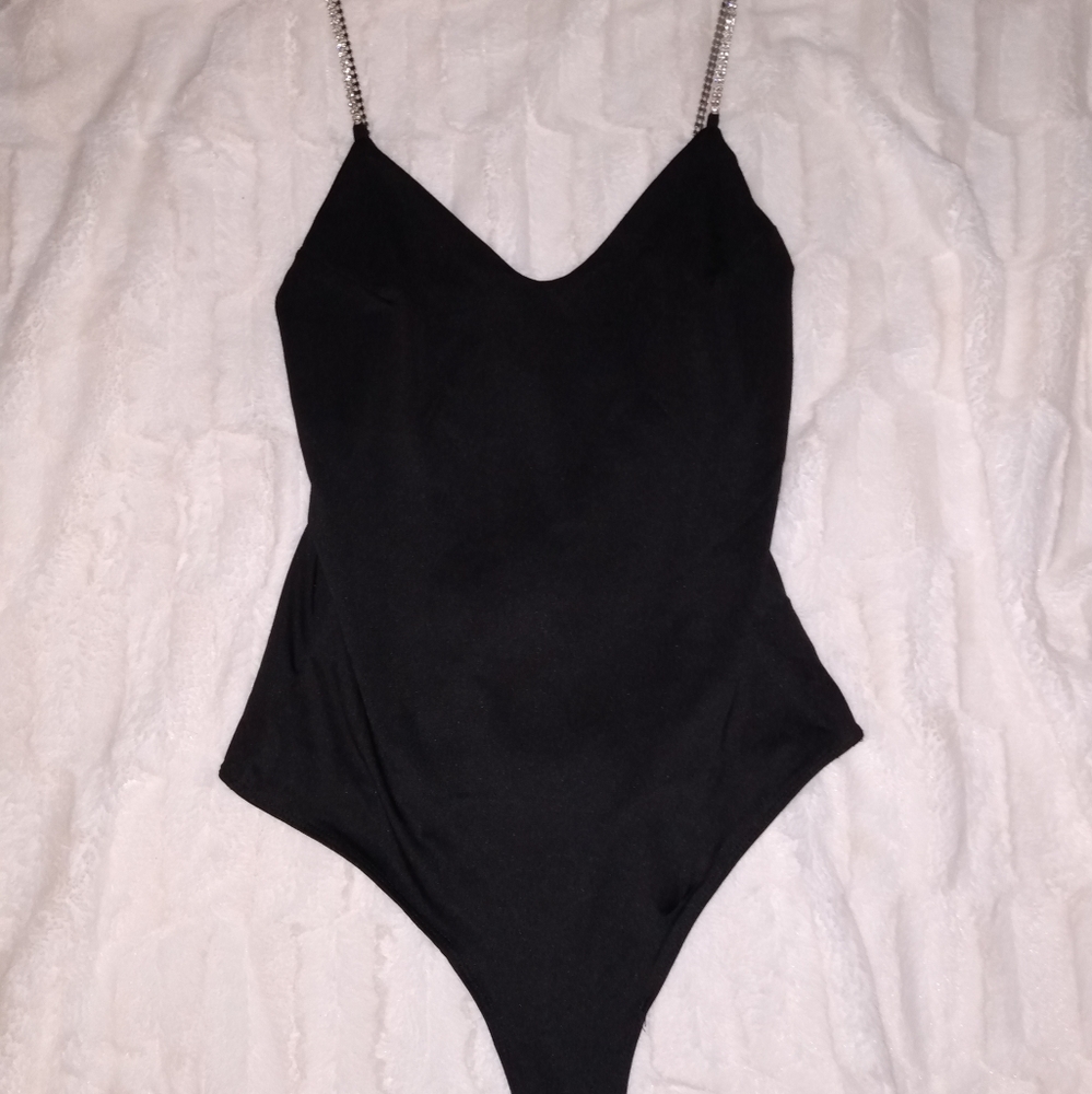 Black one piece with glitter straps